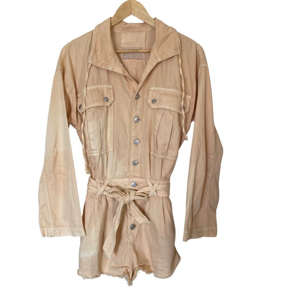 FREE PEOPLE Larson Long Sleeve Shortail Romper, Light Peach, Size X-Small